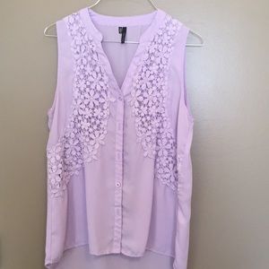 Periwinkle button up tank top w/ flower embroidery